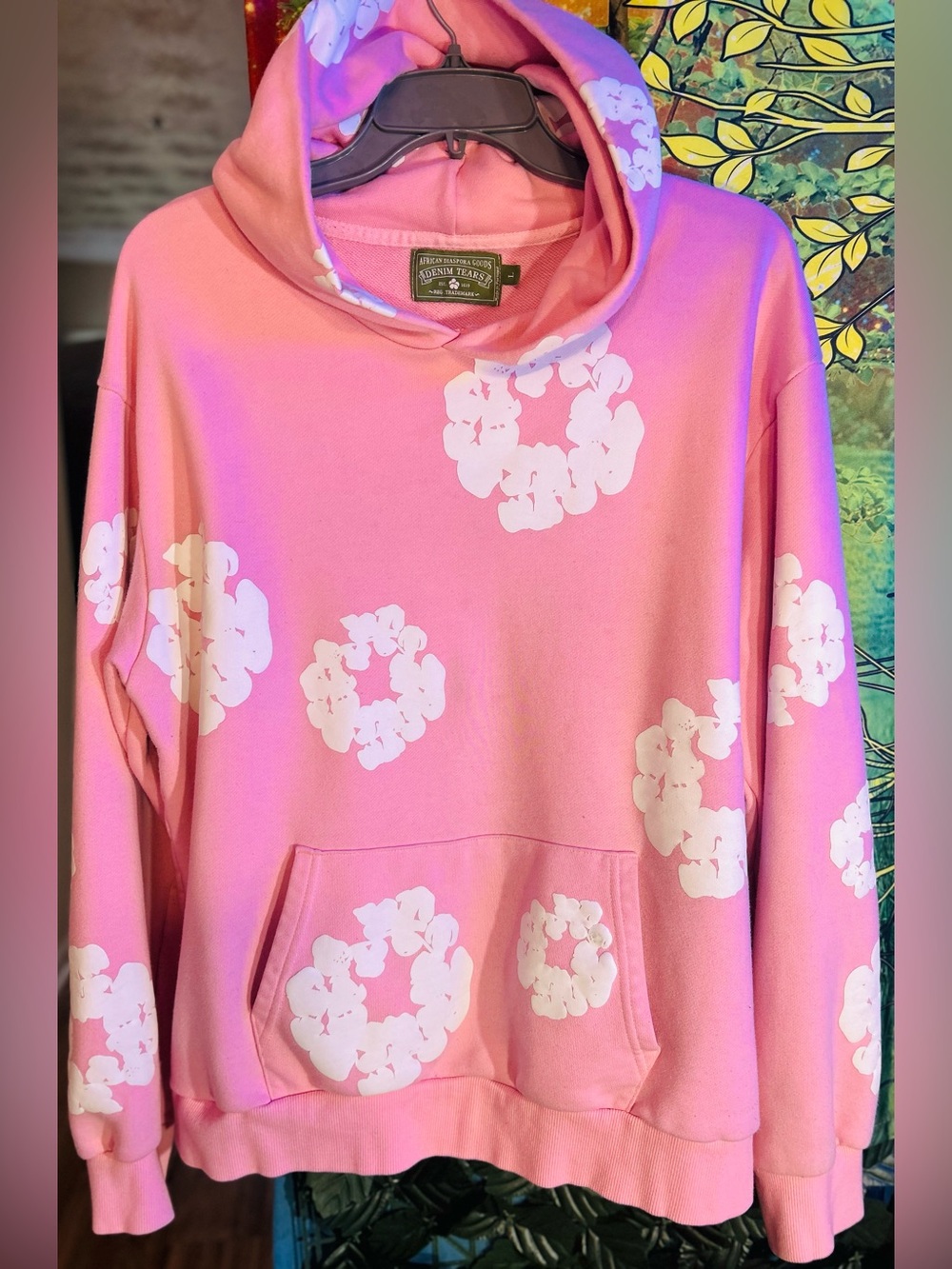 Denim Tears Pink Hoodie with African Diaspora Goods Label | Size:L